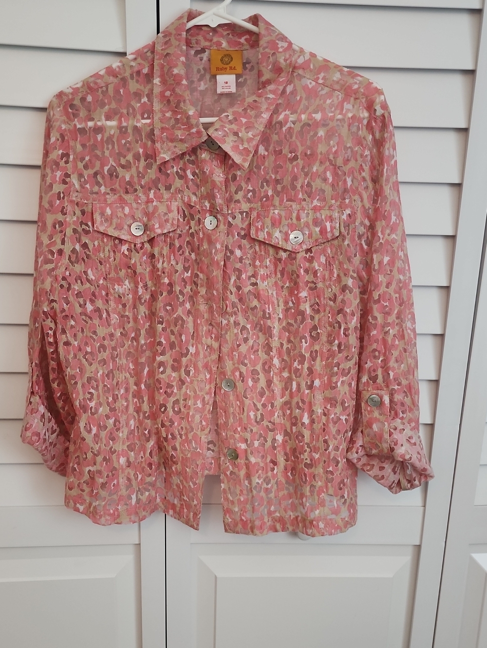 Talbots Pink Leopard-Print Button Front Jacket